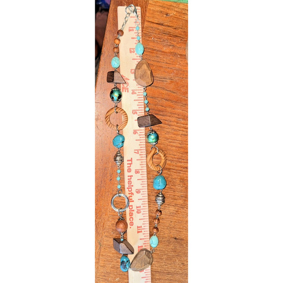 Unbranded Beaded‎ Statement Necklace Boho Beach Turquoise Silver Wood Festival - Picture 8 of 9